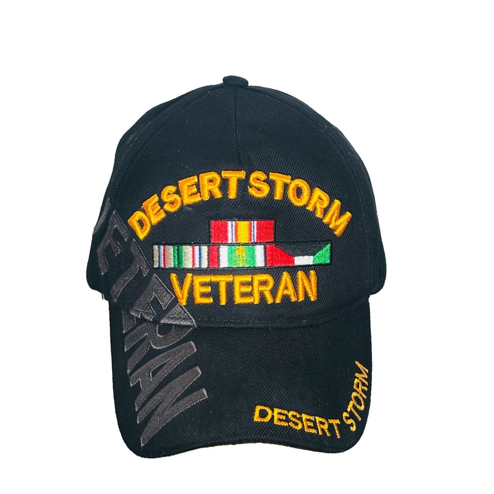 August Sportswear Desert Storm Veteran Hat Black Ribbon Gulf War Adjustable Cap